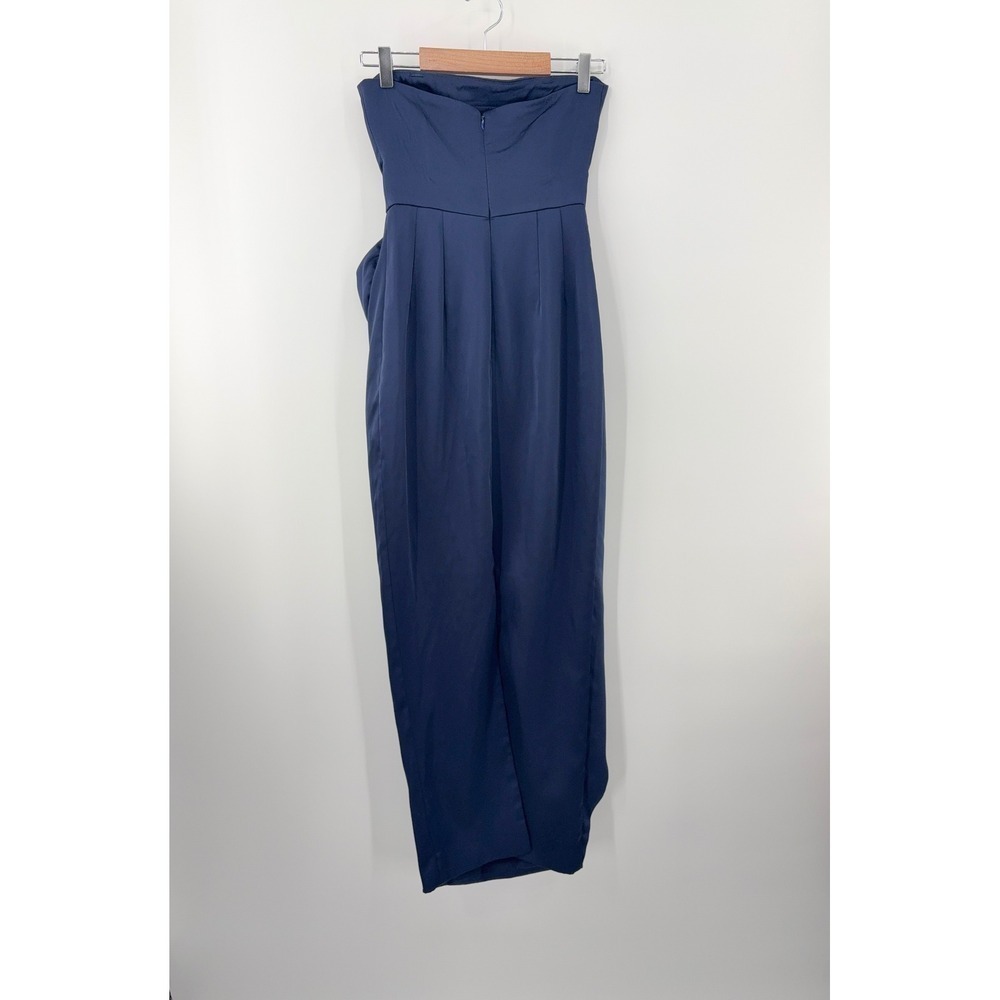 B35 Ronny Kobo Pradova Midi Dress XS Navy Blue Strapless Rosette Slit Cocktail - Picture 6 of 13